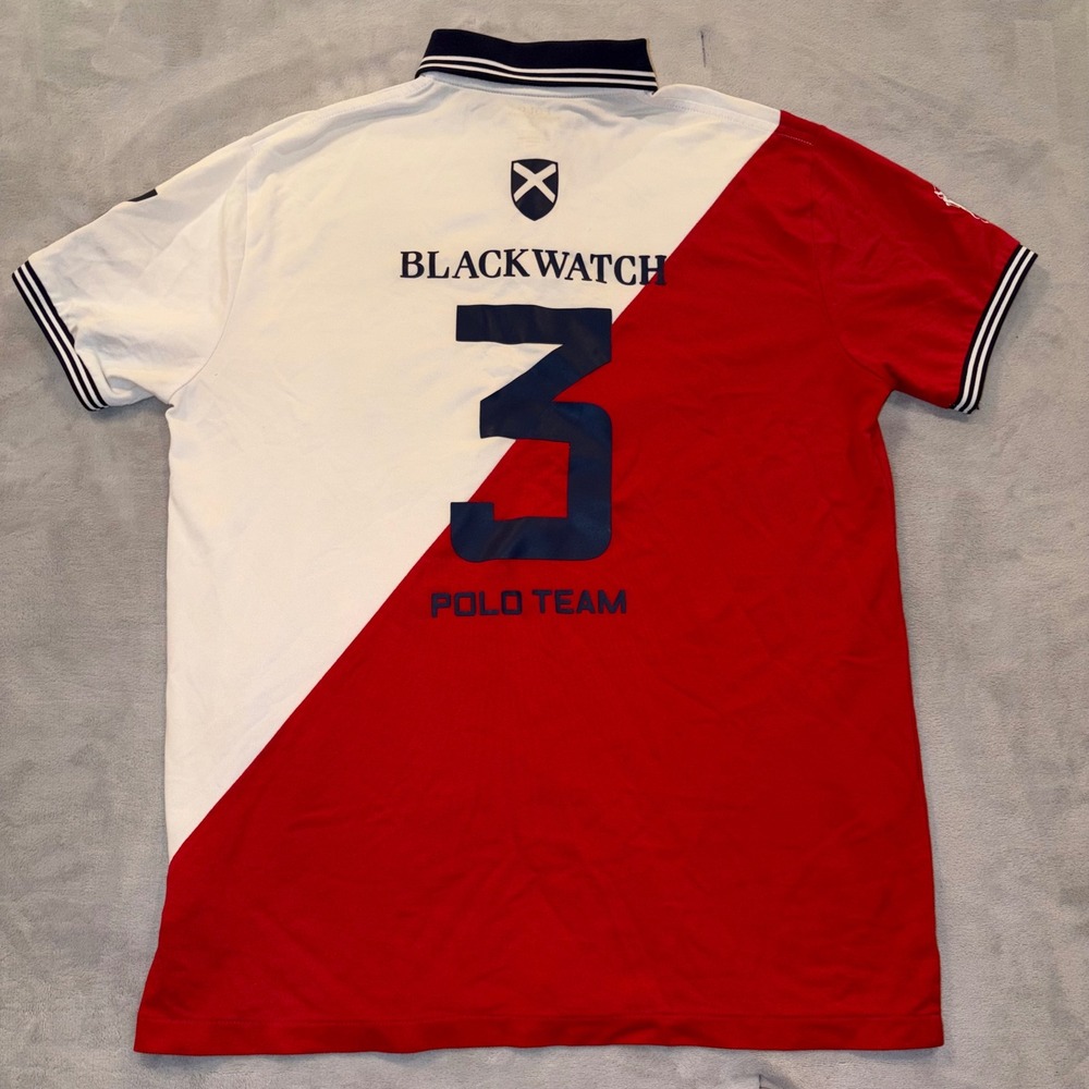 Polo Ralph Lauren Mens Blackwatch Polo Team Shirt Red White Custom Fit Medium - Picture 7 of 11